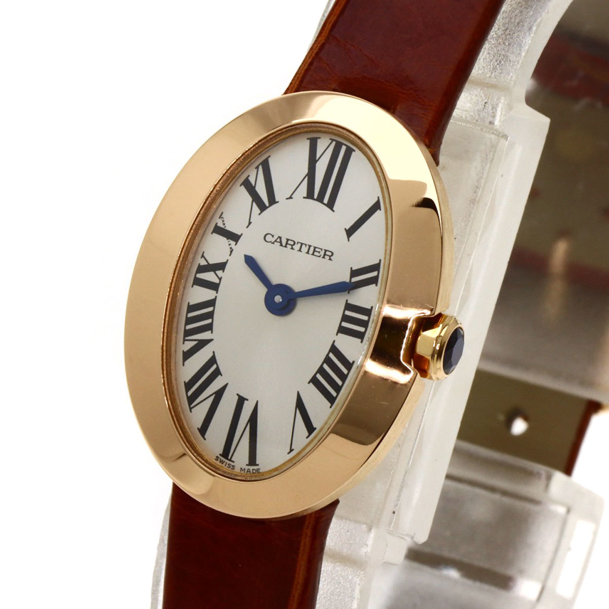 CARTIER Cartier W8000017 Mini Baignoire наручные часы K18 розовое золото кожа женский б/у 