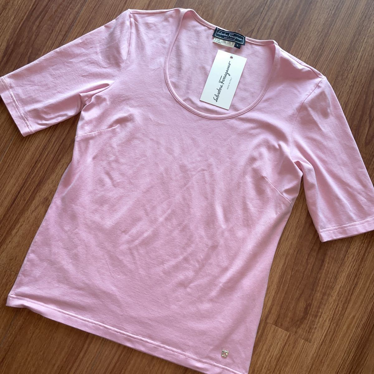  prompt decision! unused # Salvatore Ferragamo short sleeves T-shirt L size pink # lady's woman regular price 3 ten thousand jpy 