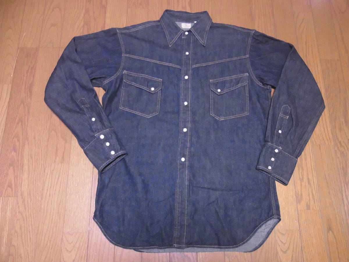 237-135/濃紺/WARE HOUSE/ウエアハウス/ロングホーンタイプデニムウエスタンシャツ/LONG HORN TYPE DENIM WESTERN SHIRTS/16/L_画像1