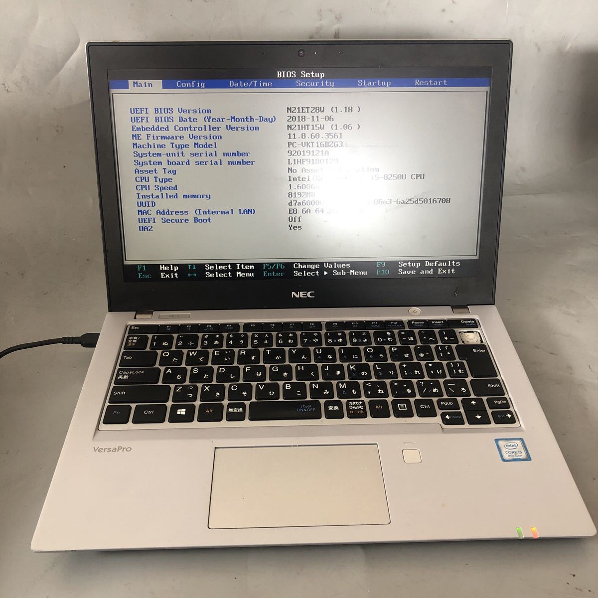 特別価格 JXJK3303ジャンク NEC PC-VKT16BZG3/Intel i5-8250U 1.6GHz