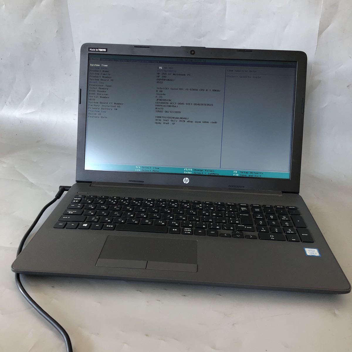 JXJK3395【ジャンク】HP 250 G7/Core i5-8265U 1.60GHz/メモリ8G/HDD