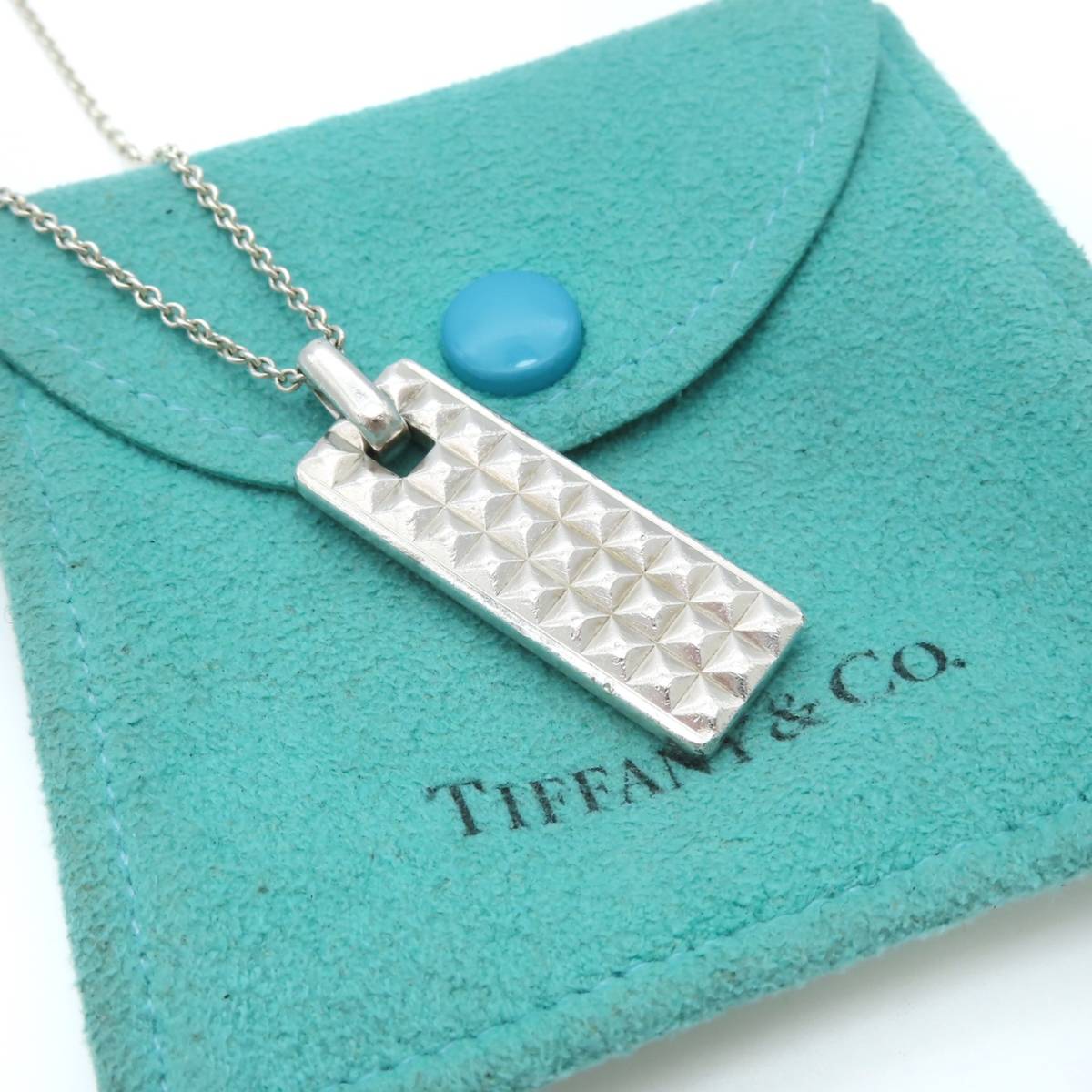 【送料無料】 極希少 Tiffany&Co. ティファニー ダイヤモンド ポイント シルバー ネックレス SV925 プレート スタッズ SH6_画像1