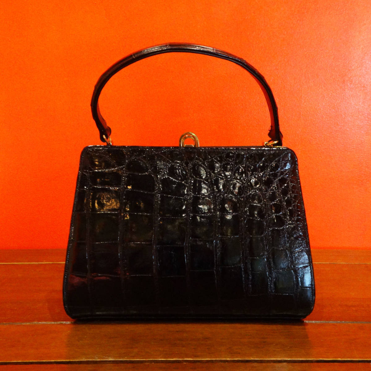 ★60s USA「Lesco」Vintage black crocodile handbag_画像3