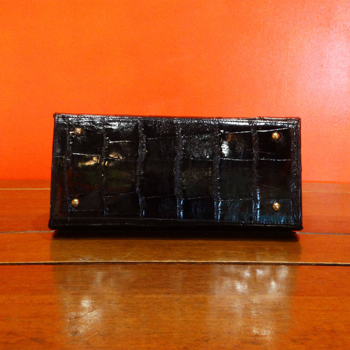 ★60s USA「Lesco」Vintage black crocodile handbag_画像7