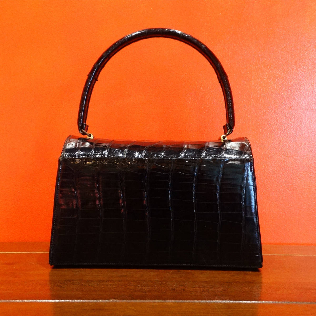 ★50s「Bellstone」Vintage black crocodile handbag_画像3