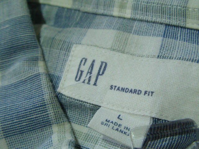 ssy6757 GAP ギャップ 半袖 コットンシャツ ブルーグレー×ホワイト ■ チェック柄 ■ ボタンダウン Lサイズの画像9