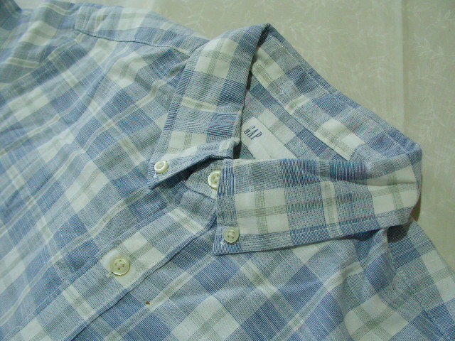 ssy6757 GAP ギャップ 半袖 コットンシャツ ブルーグレー×ホワイト ■ チェック柄 ■ ボタンダウン Lサイズの画像6