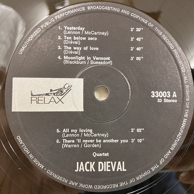 ●即決LP Jack Dieval / Relaxez Vous 33003 ej3499 仏オリジナル ジャック・ディーヴァル 67年発表、ピアノトリオ作品。_画像2