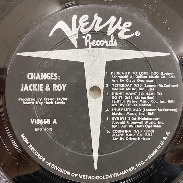 ●即決VOCAL LP Jackie & Roy / Changes v8668 jv4786 米オリジナル、Mgm/T Dg Mono Vangelder刻印 ジャッキー&ロイ_画像3