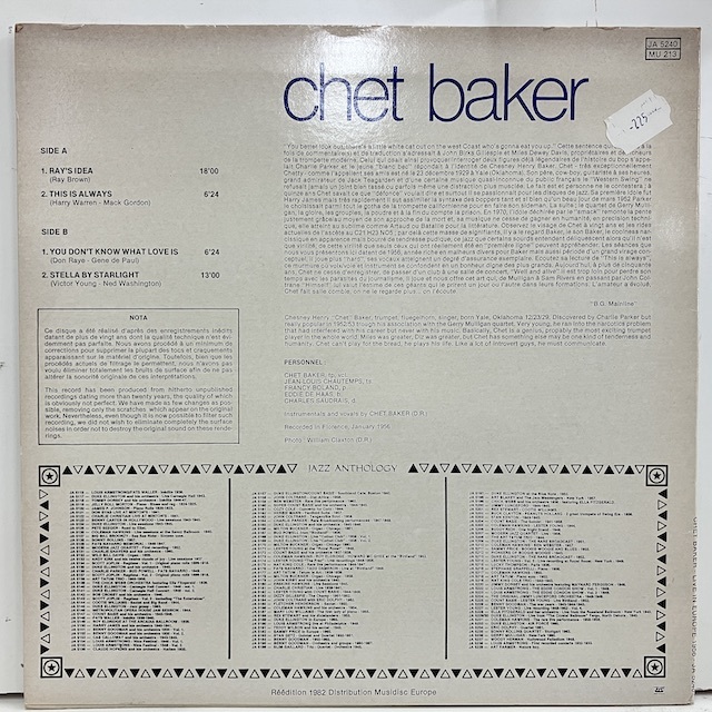 ●即決LP Chet Baker / Live in Europe 1956 ja5240 ej3569 仏オリジナル チェット・ベイカー_画像4