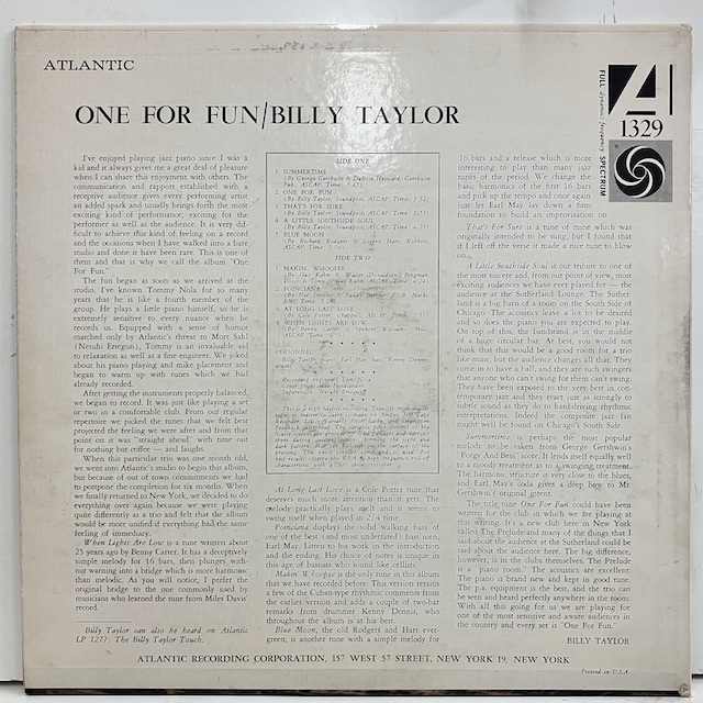 ●即決LP Billy Taylor / One for Fun 1329 j37778 米オリジナル、黒銀Dg Mono ビリー・テイラー _画像4