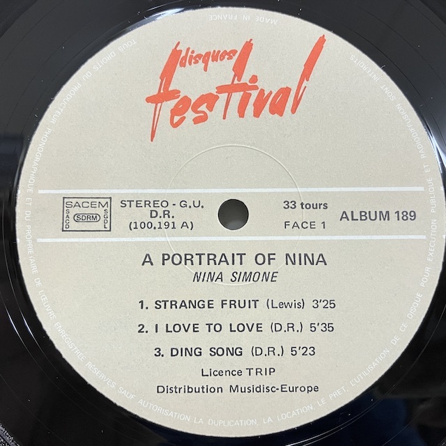 ●即決VOCAL LP Nina Simone / A Portrait Of Nina ALBUM189 jv4905 仏盤、75年プレス ニーナ・シモン_画像2