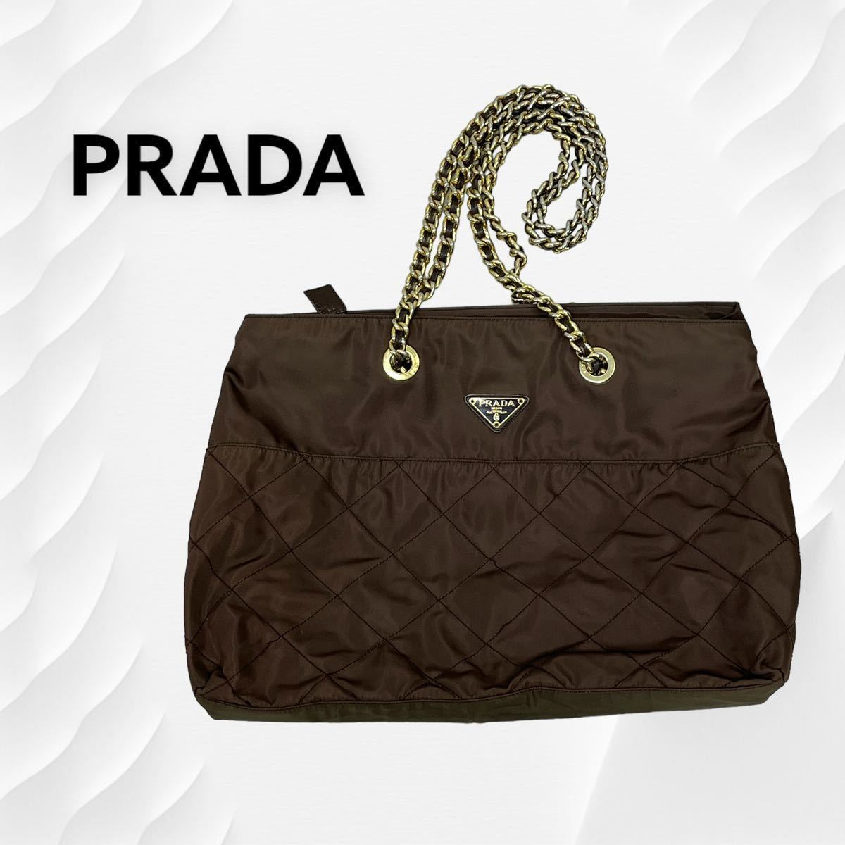 PRADA プラダ 三角ロゴメタルプレート キルティング ナイロン チェーン