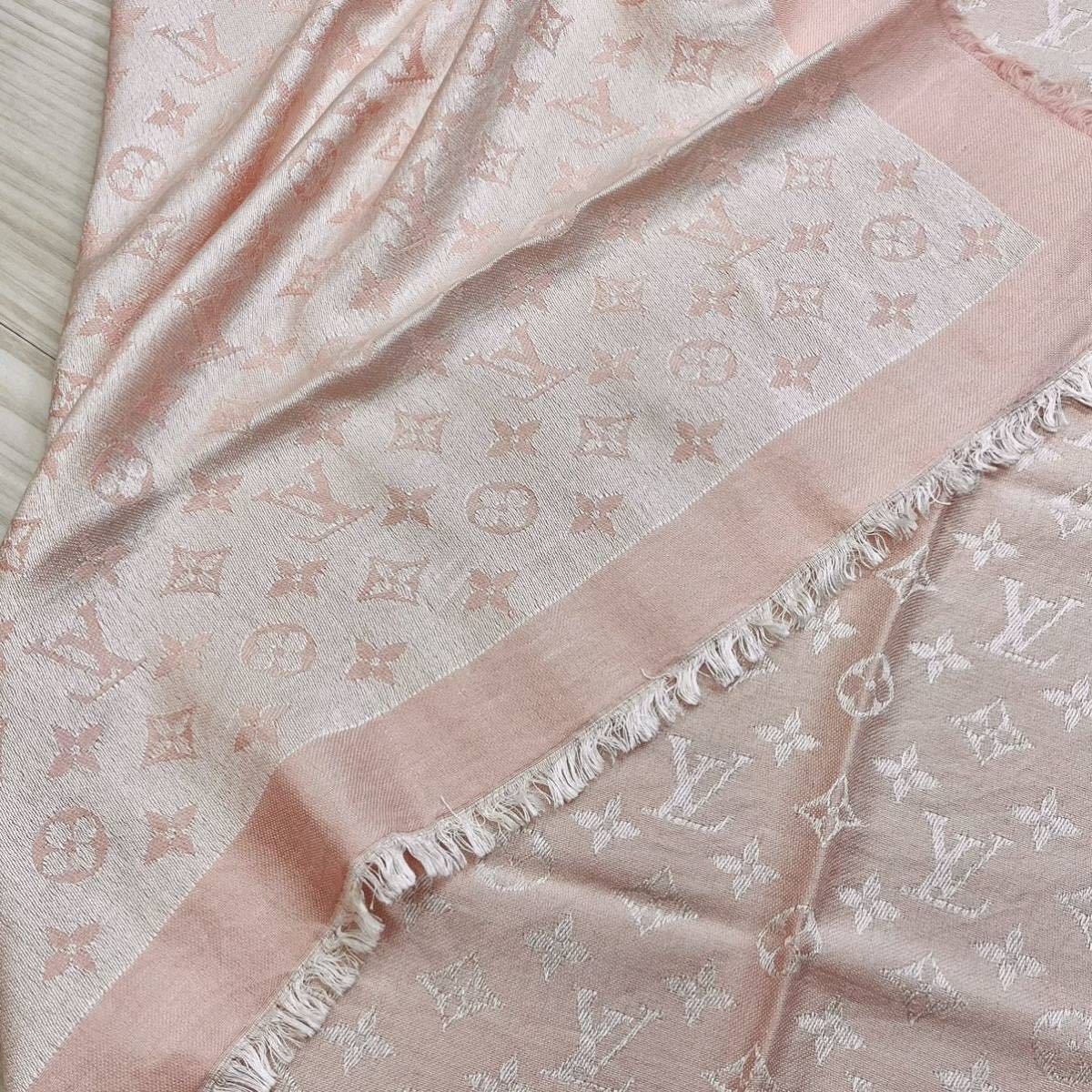 高級 箱付き LOUIS VUITTON ルイヴィトン 2019年モデル シルク ウール混 ショール・モノグラム デニム 大判ストール ローズ M72046
