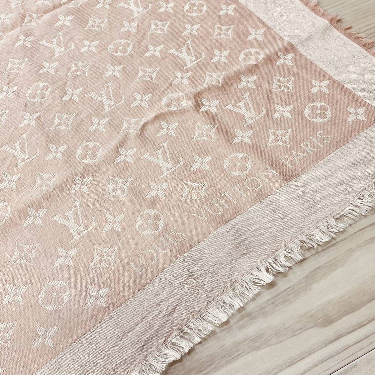 高級 箱付き LOUIS VUITTON ルイヴィトン 2019年モデル シルク ウール混 ショール・モノグラム デニム 大判ストール ローズ M72046