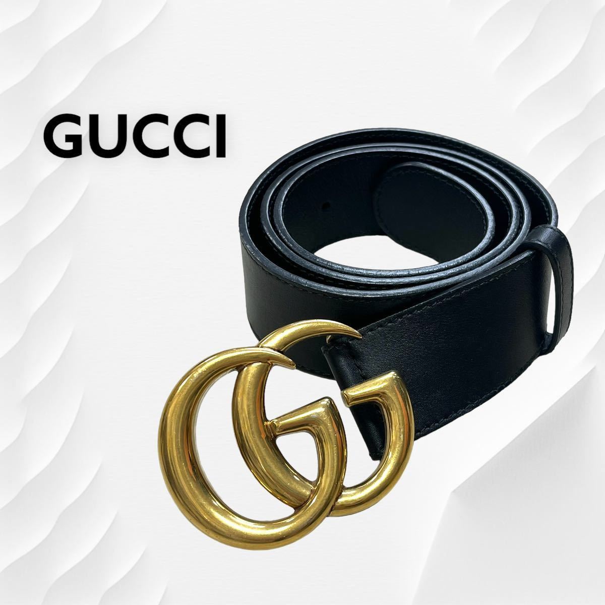 高級 定価74,800円 GUCCI グッチ リ・エディション ダブルG GGマーモント ワイド レザー ベルト メンズ 400593_画像1