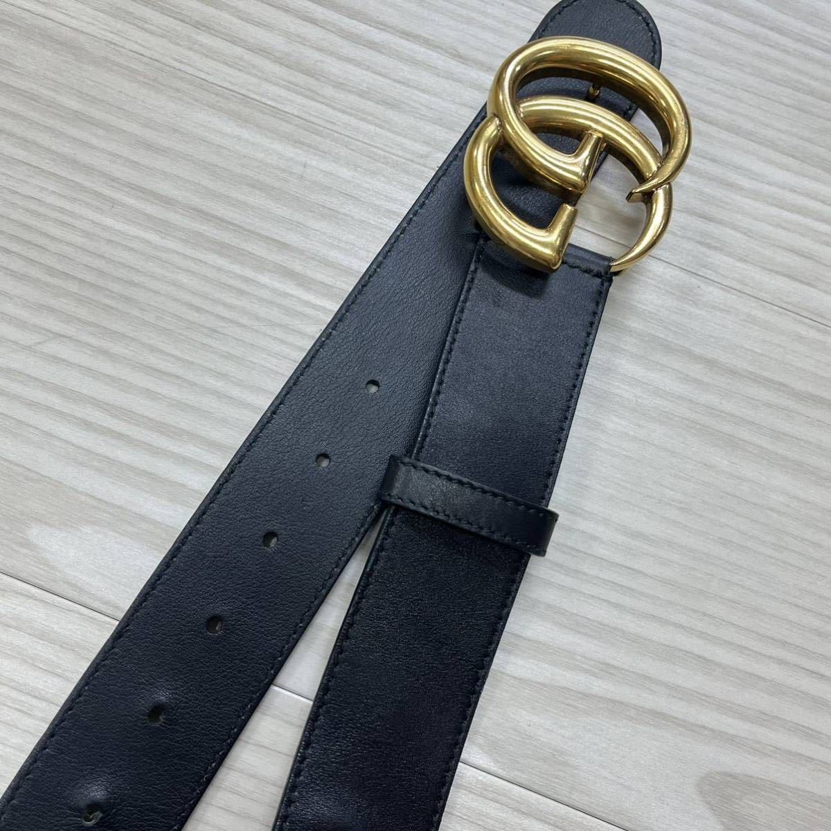 高級 定価74,800円 GUCCI グッチ リ・エディション ダブルG GGマーモント ワイド レザー ベルト メンズ 400593_画像4