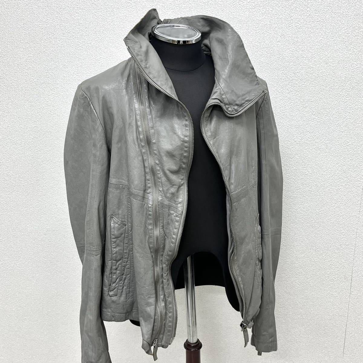 EMPORIO ARMANI エンポリオ アルマーニ 羊革 ラムレザー ジップデザイン ハイカラー レザージャケット メンズ J1B03P