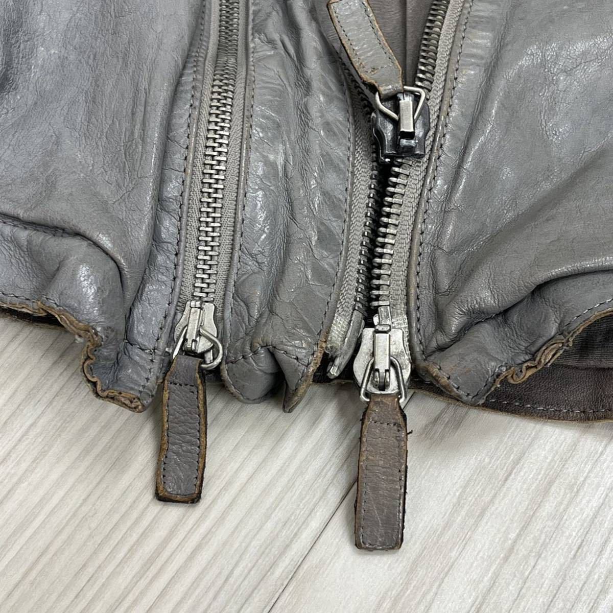EMPORIO ARMANI エンポリオ アルマーニ 羊革 ラムレザー ジップデザイン ハイカラー レザージャケット メンズ J1B03P