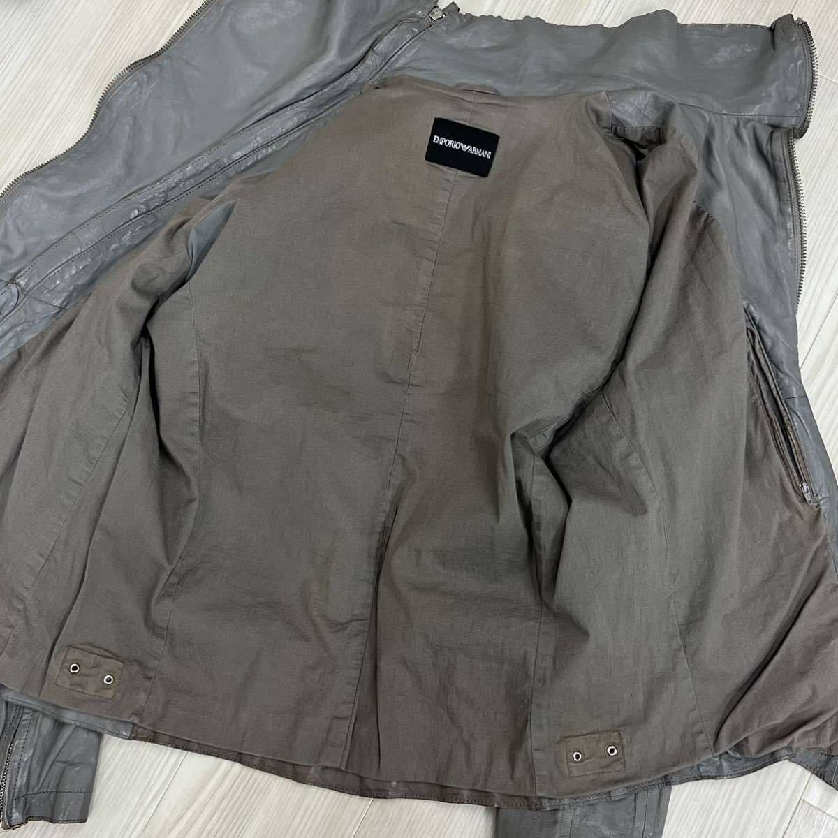 EMPORIO ARMANI エンポリオ アルマーニ 羊革 ラムレザー ジップデザイン ハイカラー レザージャケット メンズ J1B03P