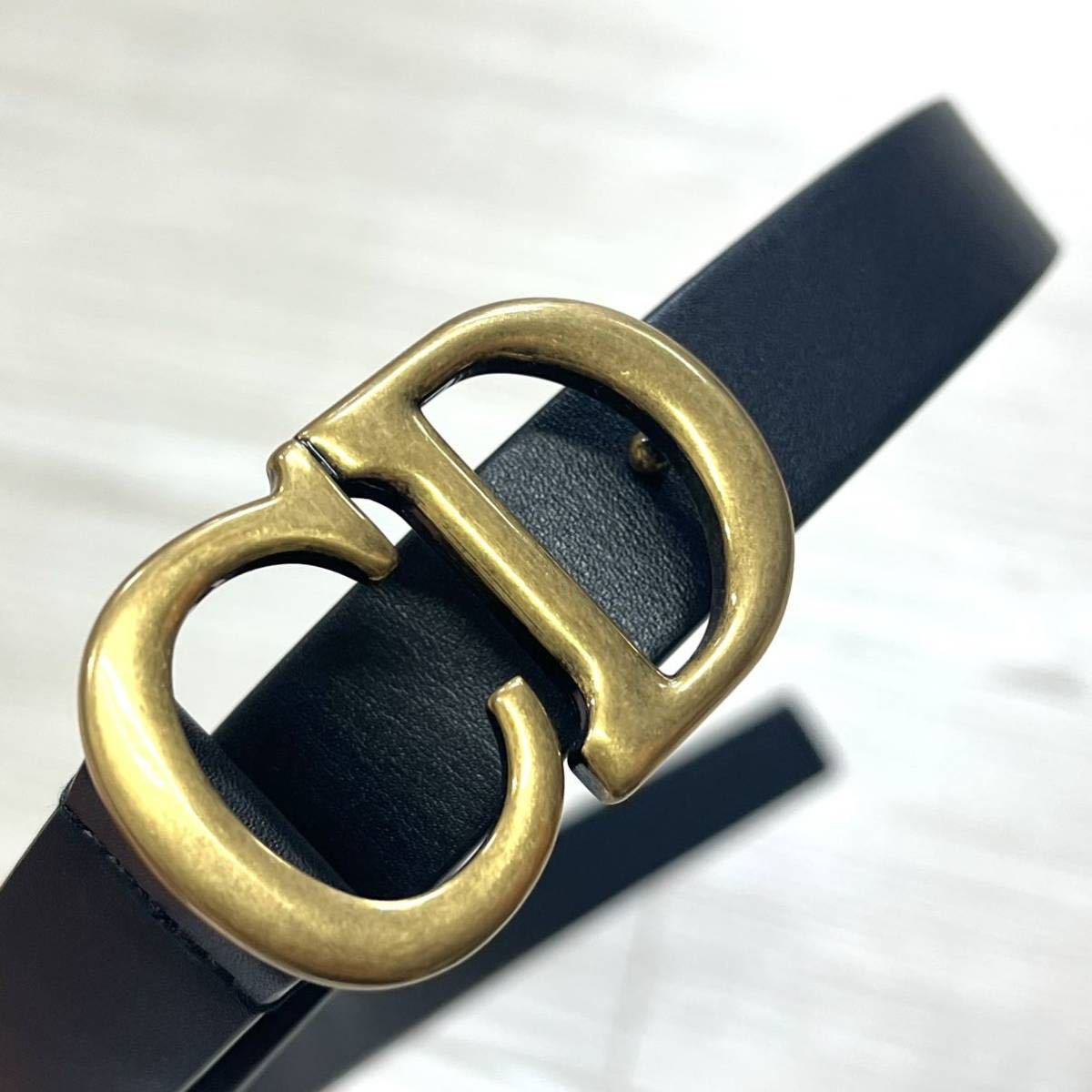 DIOR ディオール アンティークゴールド CDバックル レザー サドル ベルト-