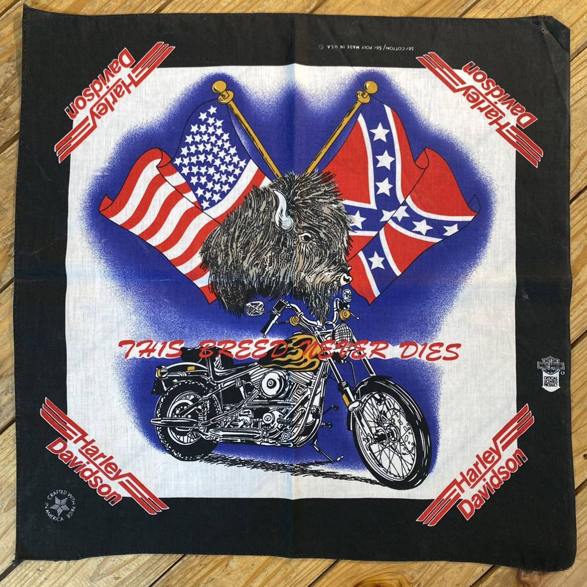 送料無料 Vintage ハーレーダビッドソン Harley Davidson バンダナ USA製 バイク フラッグ アメリカ仕入れ 雑貨 ヴィンテージ A0546_画像1