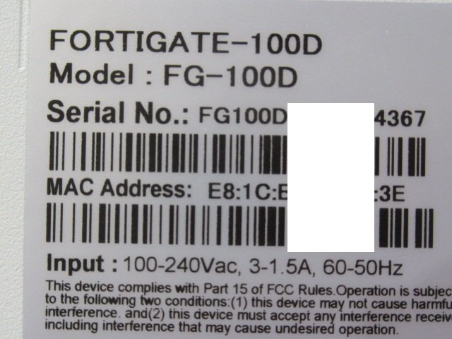 Ω 新DKF 0049♪ Fortinet【FG-100D】FortiGate-100D 通電確認のみ 領収書発行可能・祝10000取引突破!!_画像6