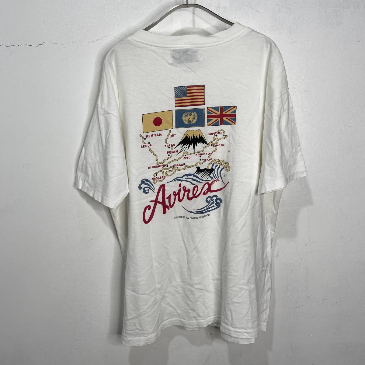 送料無料☆AVIREX☆アヴィレックス☆90s☆USA製☆スーベニアプリントTシャツ☆両面プリント☆半袖☆ホワイト☆L☆G23_画像9