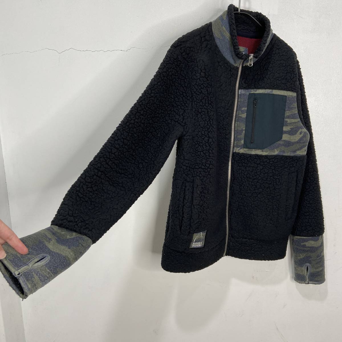  free shipping *SIERRADESIGNS* Sierra Design * boa fleece jacket * hand warmer * camouflage pattern * black *M*G23