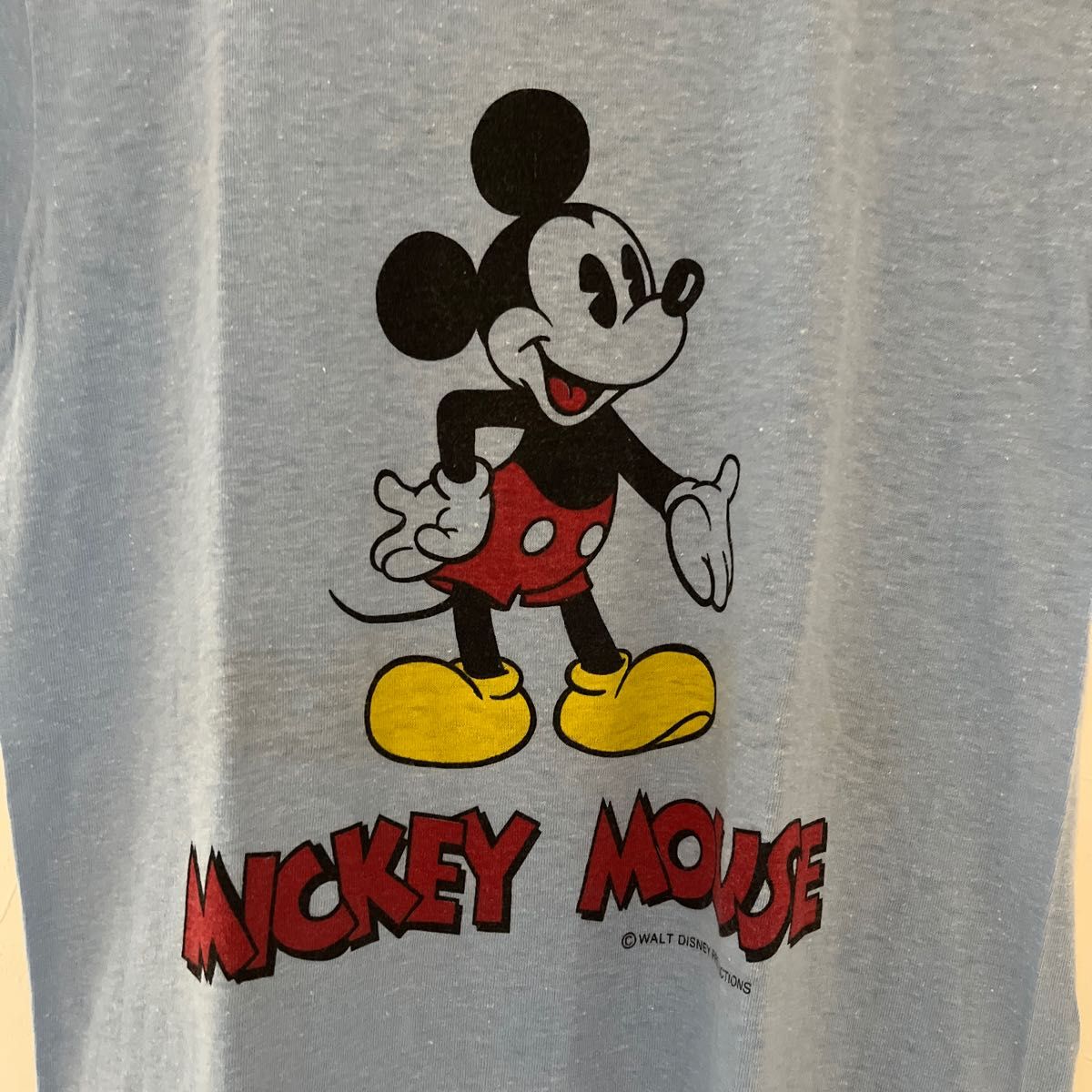 70年代プリントTシャツ.ミッキー両面プリントデザイン,見た目だけでなく文字やコピーライトも反転、希少性が高い