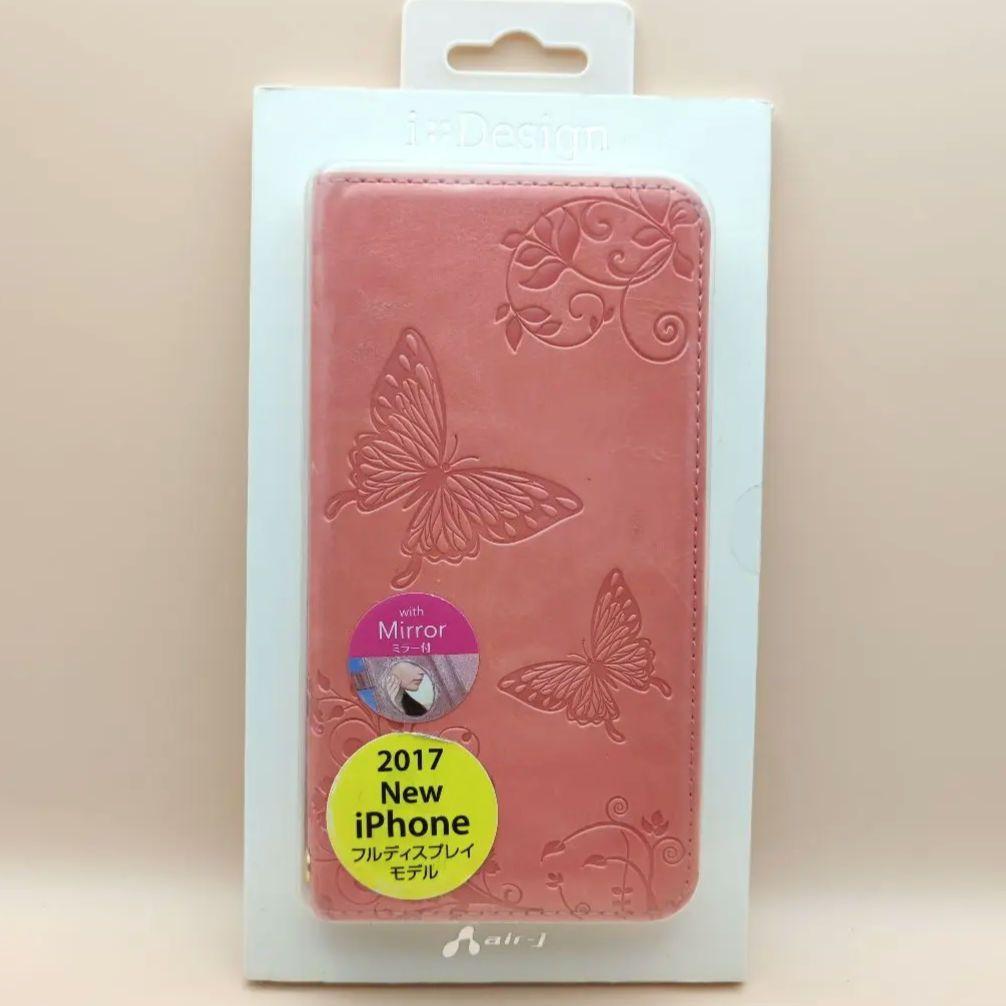 レア・珍しいかも～♪内側に鏡つき♪ iPhone X XS 手帳型 ケース カバー 花柄 ピンク とっさのメイク直しに便利なミラー付き 化粧崩れ_画像1