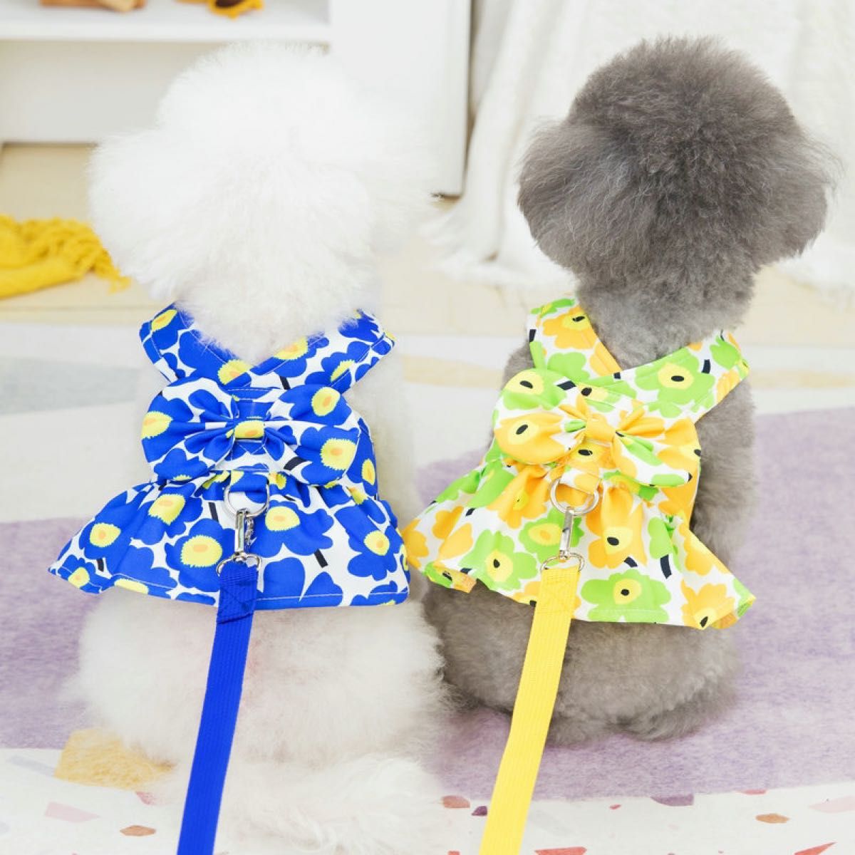 花柄ハーネスリードセット　 イエロー S 犬服　ペット用品　ドッグウェア　犬用ハーネス　犬姫系