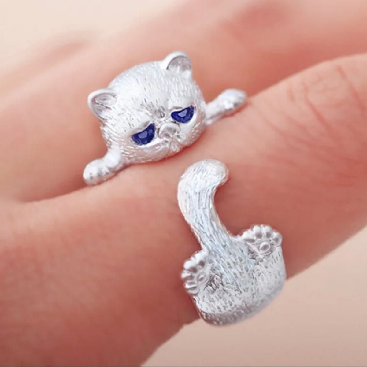 青い目の猫 フリー リング ねこ S925 シルバー ユニセックス クール 指輪 結婚指輪 ペアリング オシャレ かわいい 猫