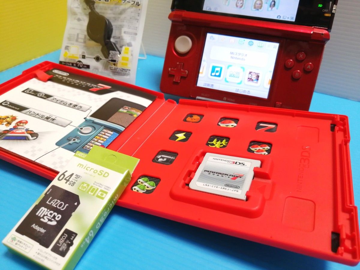 任天堂 ニンテンドー 3DS フレアレッド 本体 + 新品SDカード 64GB +