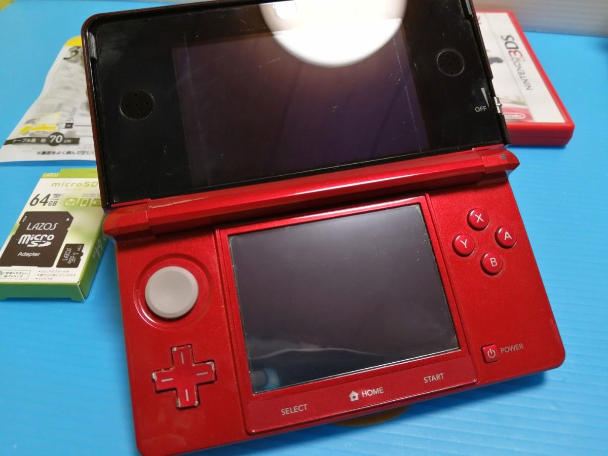 任天堂 ニンテンドー 3DS フレアレッド 本体 + 新品SDカード 64GB +