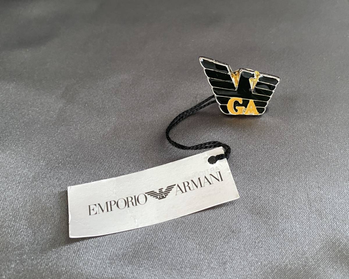 未使用タグ付 EMPORIO ARMANI エンポリオ アルマーニ ロゴ ピン ミニポーチ袋付き 黒 黄色 E5_画像3