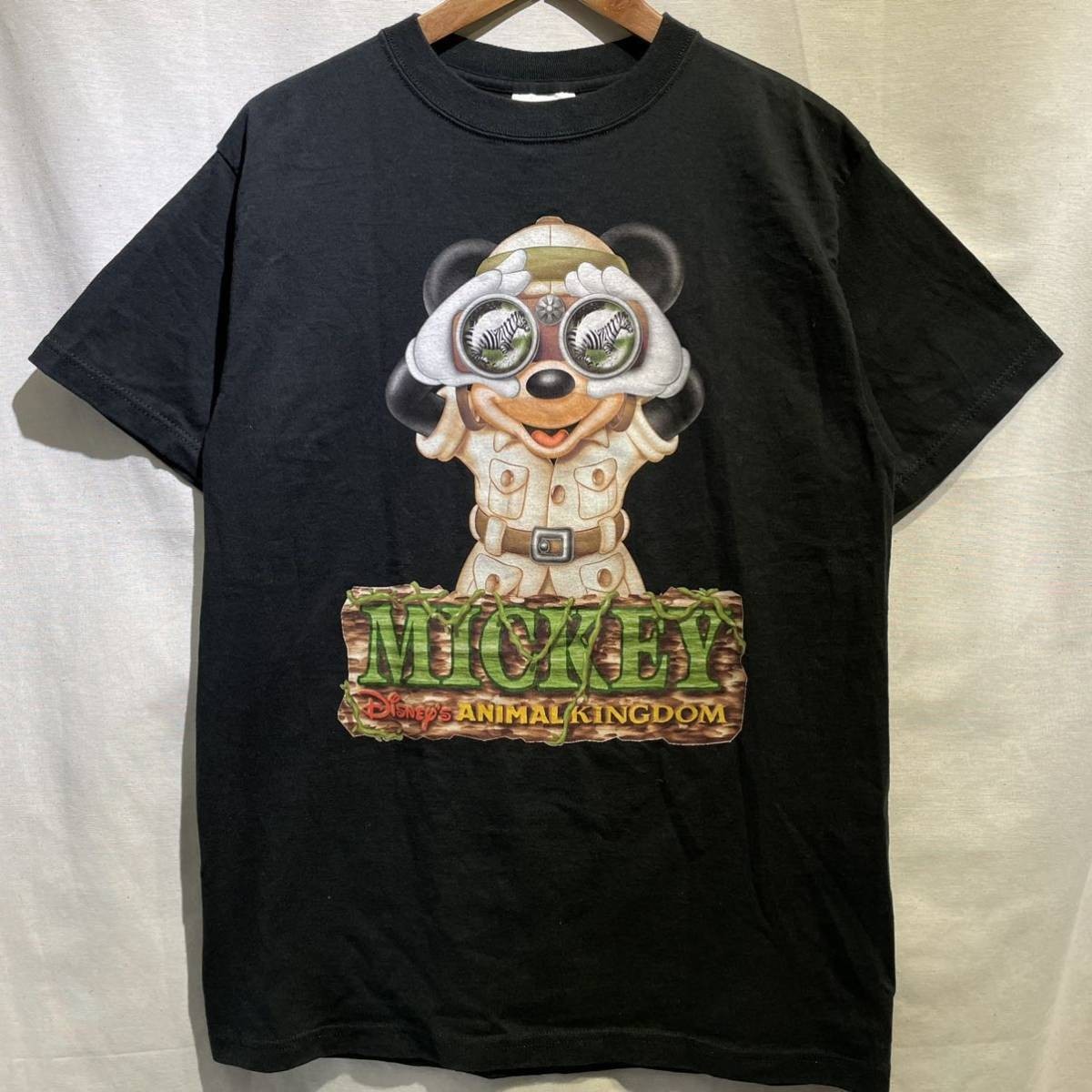 90s Disney “ANIMAL KINGDOM” Tシャツ USA製 ビンテージ ミッキー アニマルキングダム ブラック 黒 ムービー アニメ