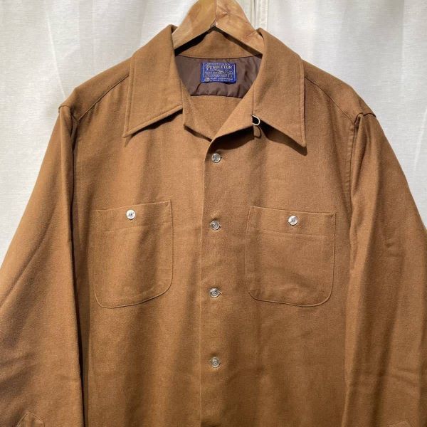 希少! 70s PENDLETON 無地 オープンカラーシャツ L ウール100% USA製 ヴィンテージ ペンドルトン 50s 60s_画像1