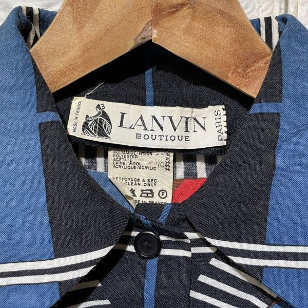 70s LANVIN 総柄 ワンピース フランス製 ヴィンテージ ドレス プリーツスカート ランバン OLD アーカイブ ブルー 80s 90s_画像5