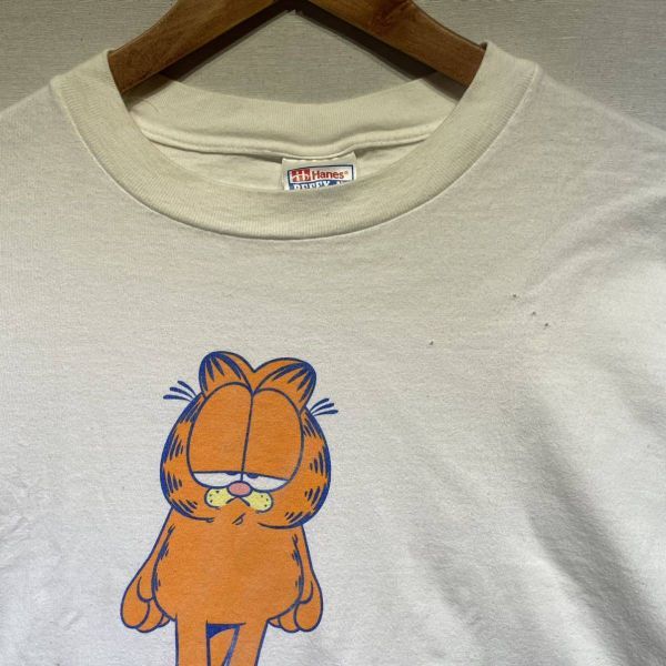 90s Garfield メッセージ Tシャツ L HANES BEEFY 綿100 ビンテージ ガーフィールド キャラ アニメ_画像3