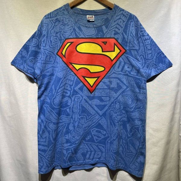 90s SUPER MAN 総柄 Tシャツ USA製 anvil ビンテージ DC COMICS アメコミ ムービー 映画 スーバーマン_画像2