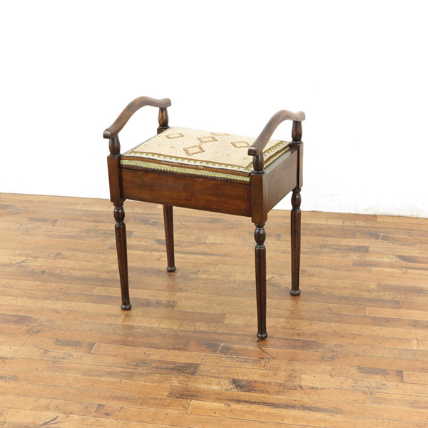 アンティーク　ピアノスツール　座面下収納　刺繍　かわいい　玄関　腰掛け　椅子　イギリス　アンティークフレックス　58391aのサムネイル