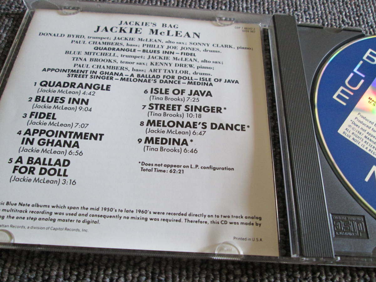  【送料無料】中古CD ★JACKIE MCLEAN/JACKIE'S BAG ☆ジャッキー・マクリーン CDP 7 46142 2_画像3