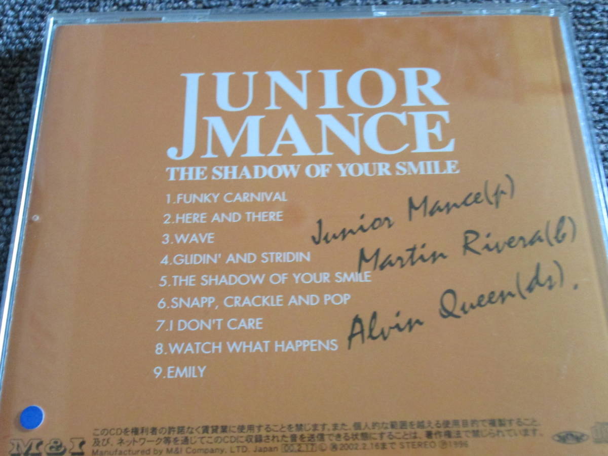 【送料無料】中古CD ★JUNIOR MANCE/THE SHADOW OF YOUR SMILE ☆ジュニア・マンス MYCJ-30036の画像2