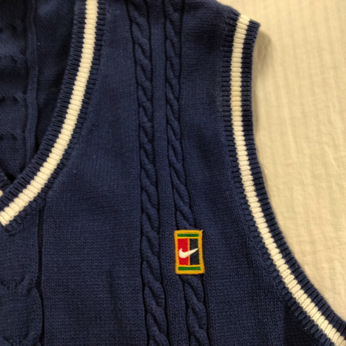 ナイキ NIKE 90s 銀タグ ヴィンテージ Vネックニット　ベスト リブライン knit vest navy ネイビー　ブルー　セーター　ビッグシルエット