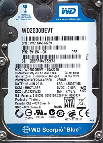 【中古】 WD2500BEVT-60A23T0 Western Digital 250GB 2.5インチハードドライブ