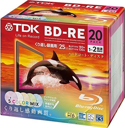 【超歓迎】 25GB BD-RE ハードコート仕様 録画用ブルーレイディスク TDK 【中古】 1-2倍速 ワイ 5色カラーミックス その他