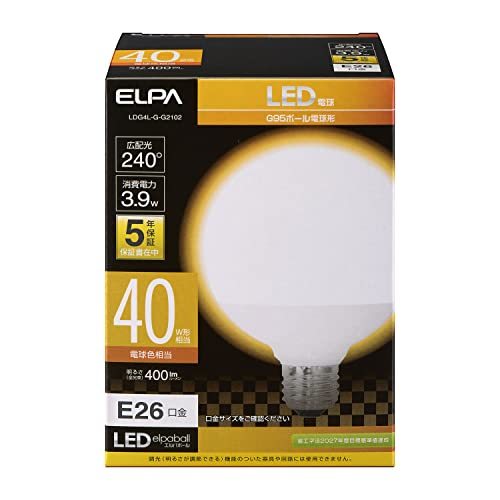 【中古】 エルパ (ELPA) LED電球 ボール球形 G95 (口金E26 40W形 電球色) 電球 (LDG4L-G_画像1