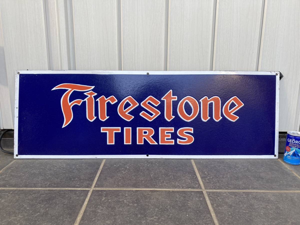 ビンテージ 大型 看板 Firestone ファイヤーストーン 幅91cm / ホーロー看板 アンティーク アメリカ 世田谷ベース