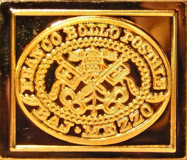 5/ イタリア ローマ教皇 聖アンデレ十字 紋章 1852年 切手 コレクション 国際郵便 限定版 純金張り 24KT ゴールド 純銀製 アート メダル